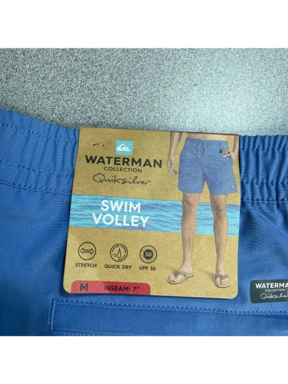 NWT Quiksilver Waterman Collection Men's M Swim Volley Shorts Blue UPF 50